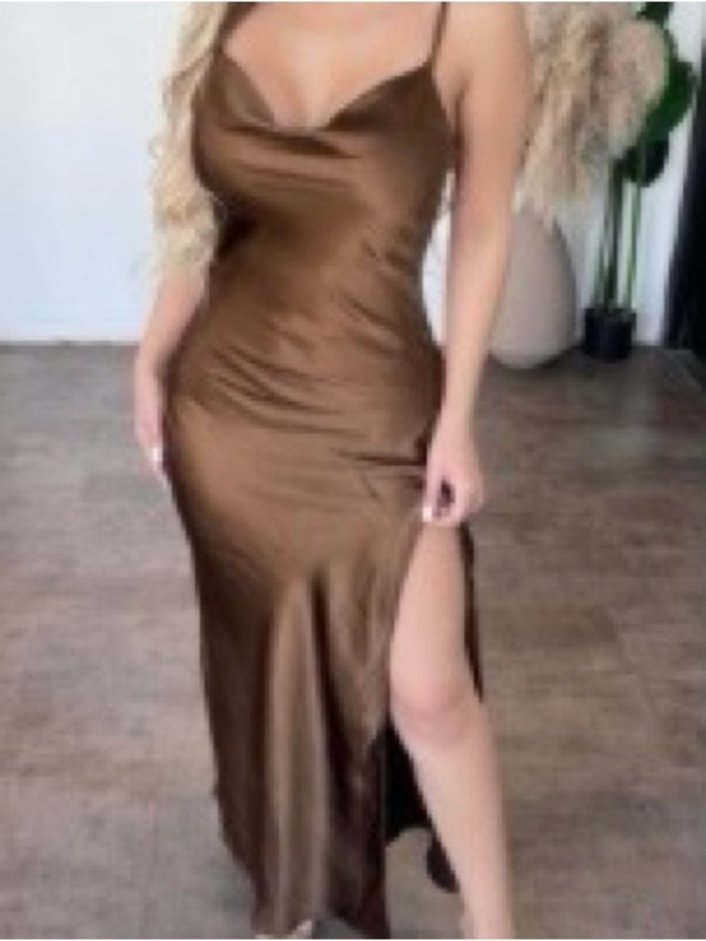 Audrey 3+1• Satin Cowl Neck Brown Dress